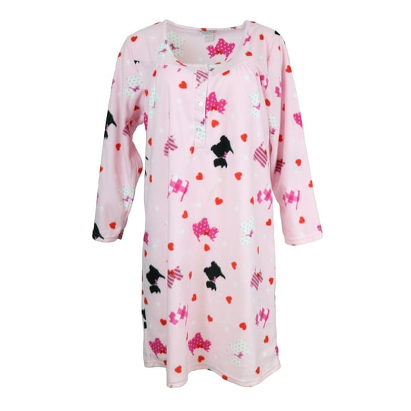 Elegant Emily's Women's Long Sleeve Fleece Nightgown-Scottie Dog Love-Medium
