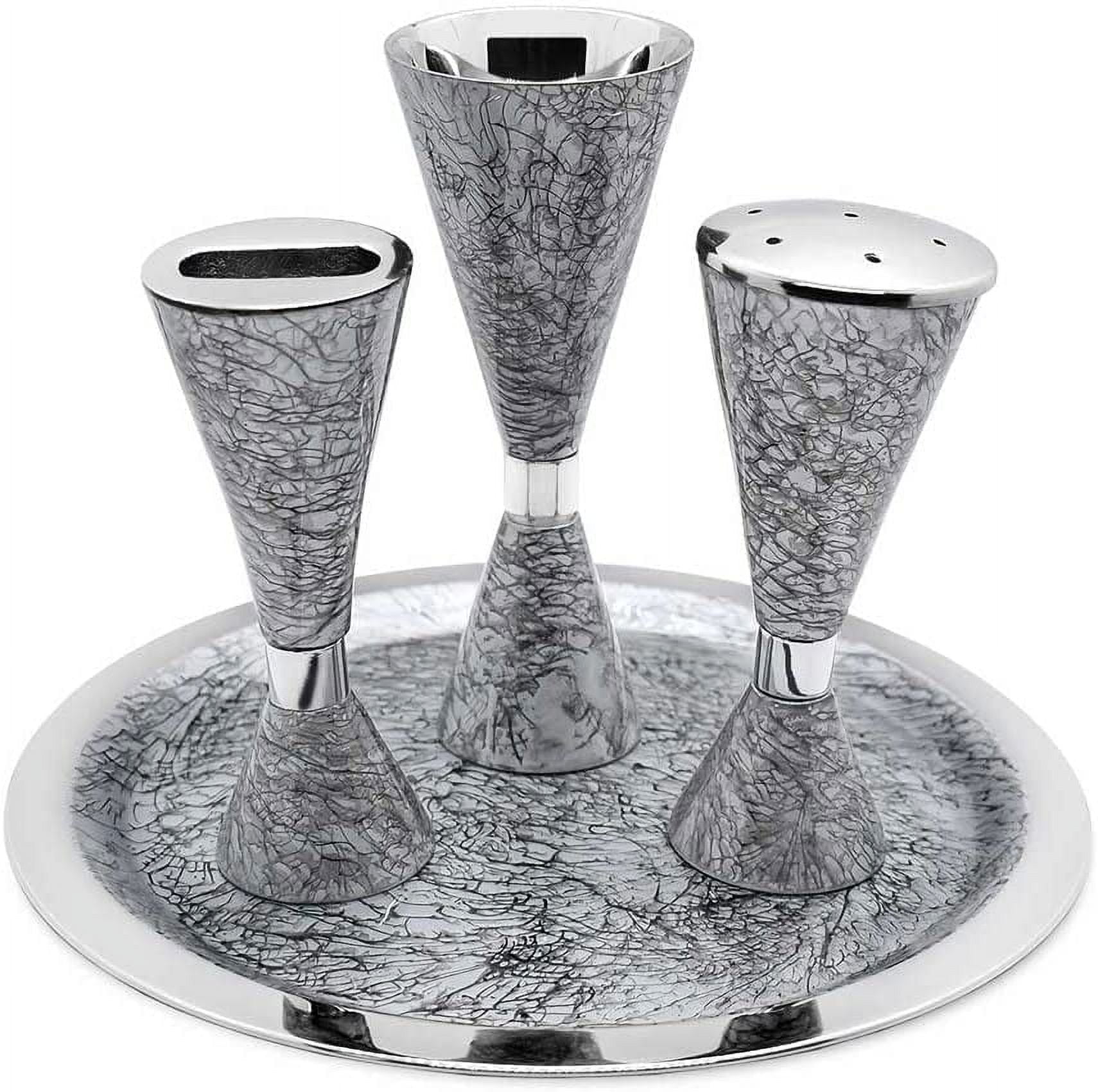 Zion Judaica Modern Havdalah Set – Nickel Plated Silver Decal Design With Kiddush Cup, Candle Holder, Spice Box & Tray - View #9