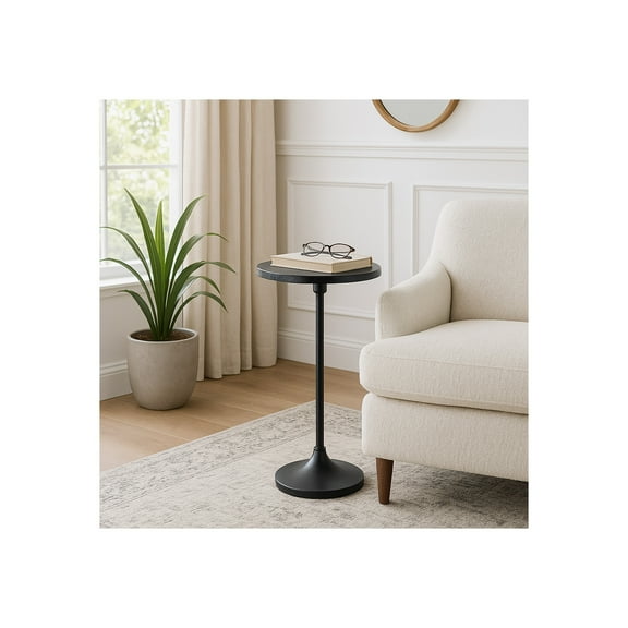 Elegant End Table, Side Table, or Small Night Stand for Room Decor - Slim Metal Drink Table with Marble Top and Trumpet Base for Bedroom or Living Room - Ideal for Small Spaces - 27" Black