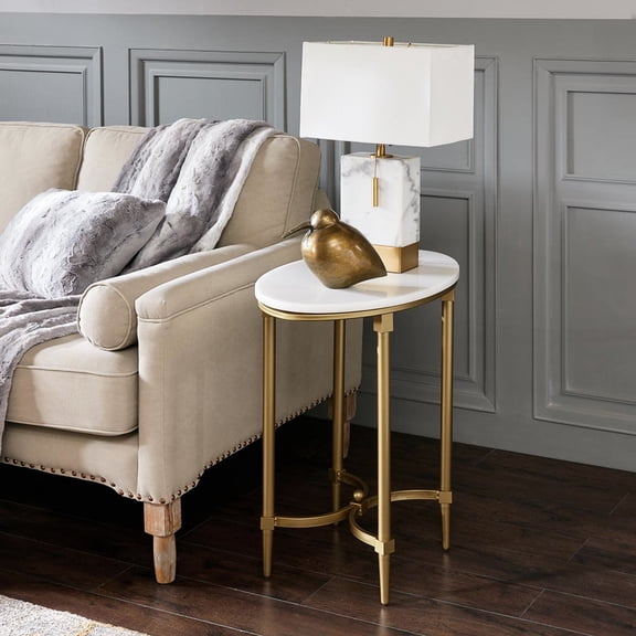 Elegant End Table - White Marble Top & Gold Metal Legs, Home Office Decor, Assembly Required Marble-topped With Luminous Graceful Decoration,