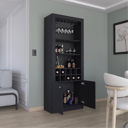 Elegant Engineered Wood Bar Cabinet With Multiple Uses In Home Wine 10 Rack And A Graceful Look