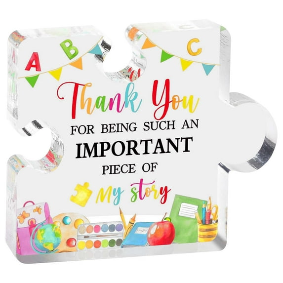 Elegant Engraved Acrylic Thank You Puzzle Block, Heartwarming Teacher Appreciation Gift for Women Men, Daycare Kindergarten College Instructors, Desk Paperweight Keepsake (1Pcs) Clear1