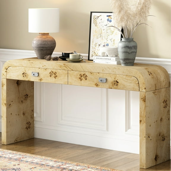 Elegant Entryway Table With Burl Wood Veneer - Sleek Legs, Build, For Hallway Stunning Console Artistic, , Living Room,
