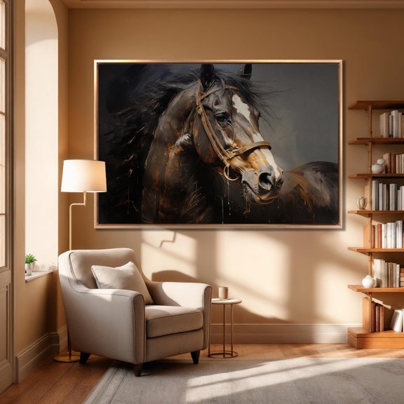 Elegant Equine Art Stunning Horse Paint Portrait Postered On With Paint Streaks Equestrian Decor Perfect Wall Art Animal, Stretched Canvas Size 16x24