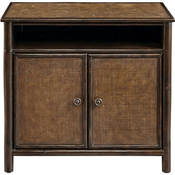 Elegant Espresso Raffia and Rattan Cabinet