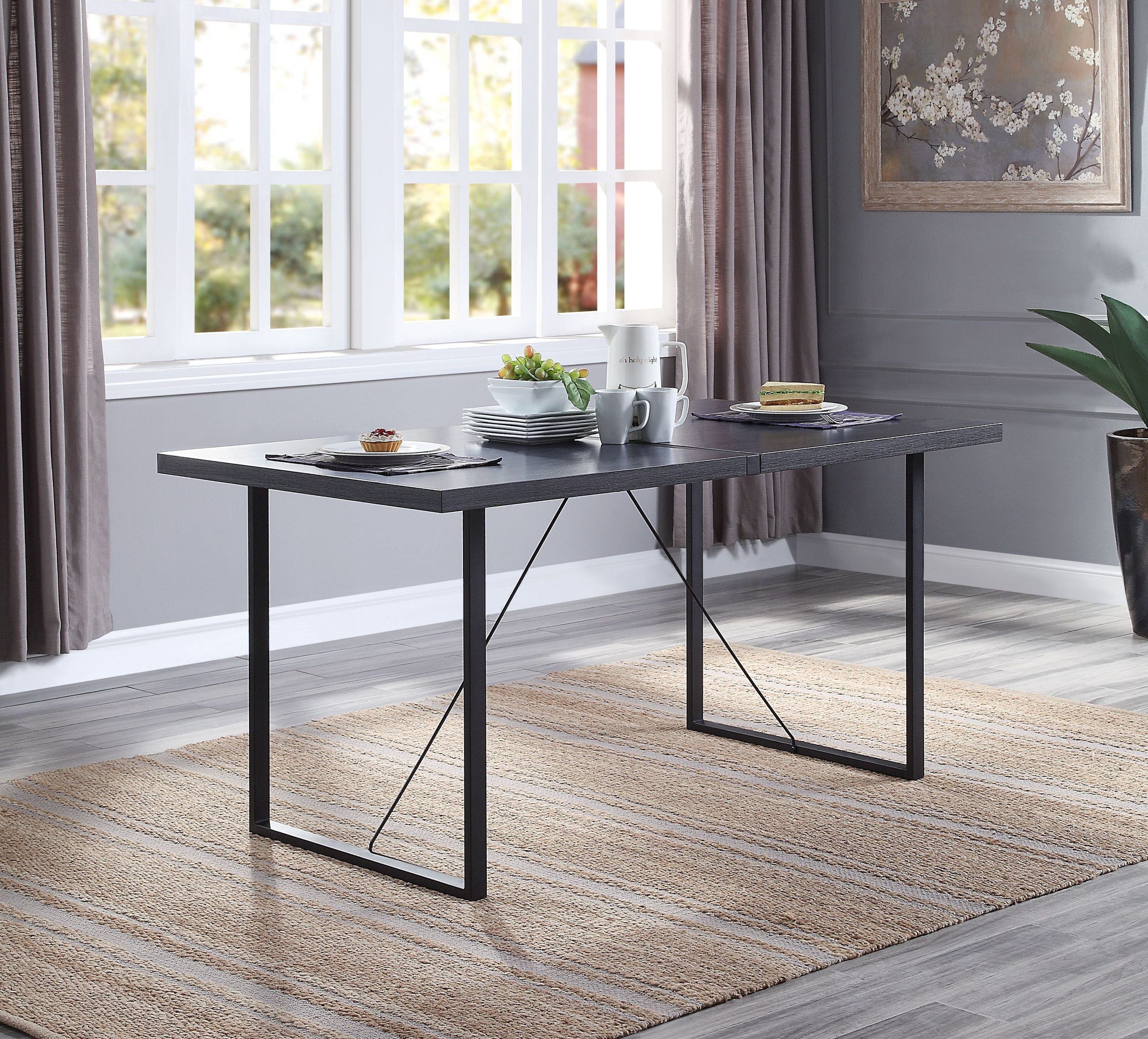 Reclaimed Wood Industrial Dining Table in Gray Oak with Black Metal Frame