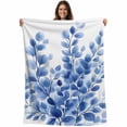 thumbnail image 1 of Elegant Eucalyptus Blanket Soft Cozy Warm Twin Blanket for Bed, Plush Fuzzy Flannel Fleece Blankets for Sofa, Blue Botanical Leaf Abstract Art Throw Blankets for Couch, Gifts for Men, 60"x80", 1 of 9