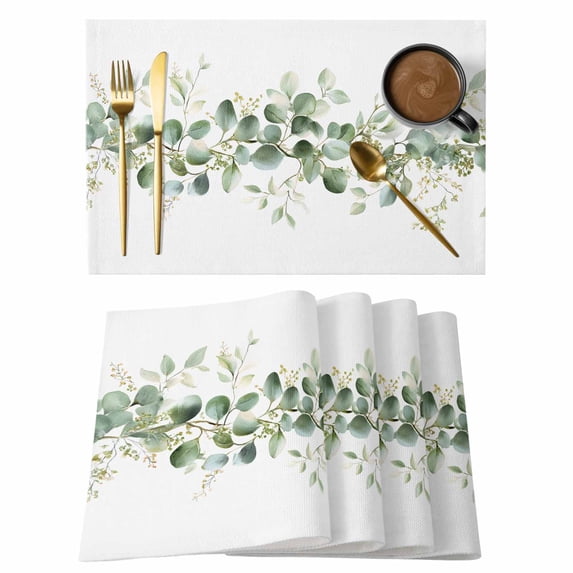 Elegant Eucalyptus Placemats Set of 4 Watercolor Leaves Stems Minimalist Place Mats Indoor Wipeable Table Mats Washable Cloth Dining Table Placemats for Kitchen Holiday Party Home Decor 13x19 Inch