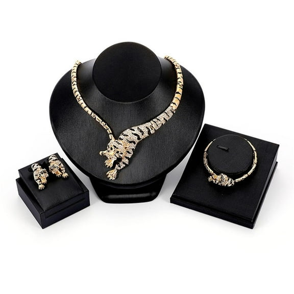 Elegant European Tiger Jewelry Set with Necklace Earrings Bracelet and Ring for