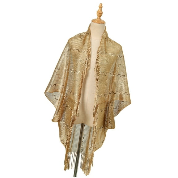 Elegant Evening Wrap Multifunctional Shoulder Shawl for Women with Stripe and Fringe Design for Formal Occasion