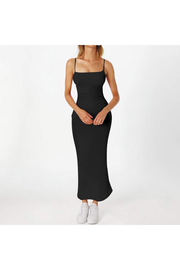 Elegant Everyday Tennis Dress for Women Spring Silk Strap Dress with Solid Design suitable for Casual and Dining Black XS