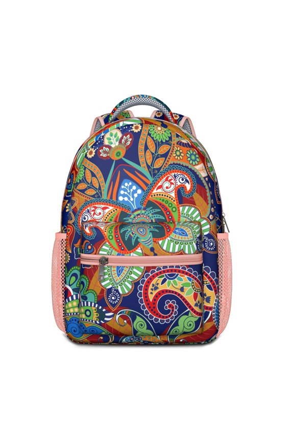 Elegant Exotic Paisley Backpack - Lightweight Waterproof School Bag with Adjustable Shoulder Straps