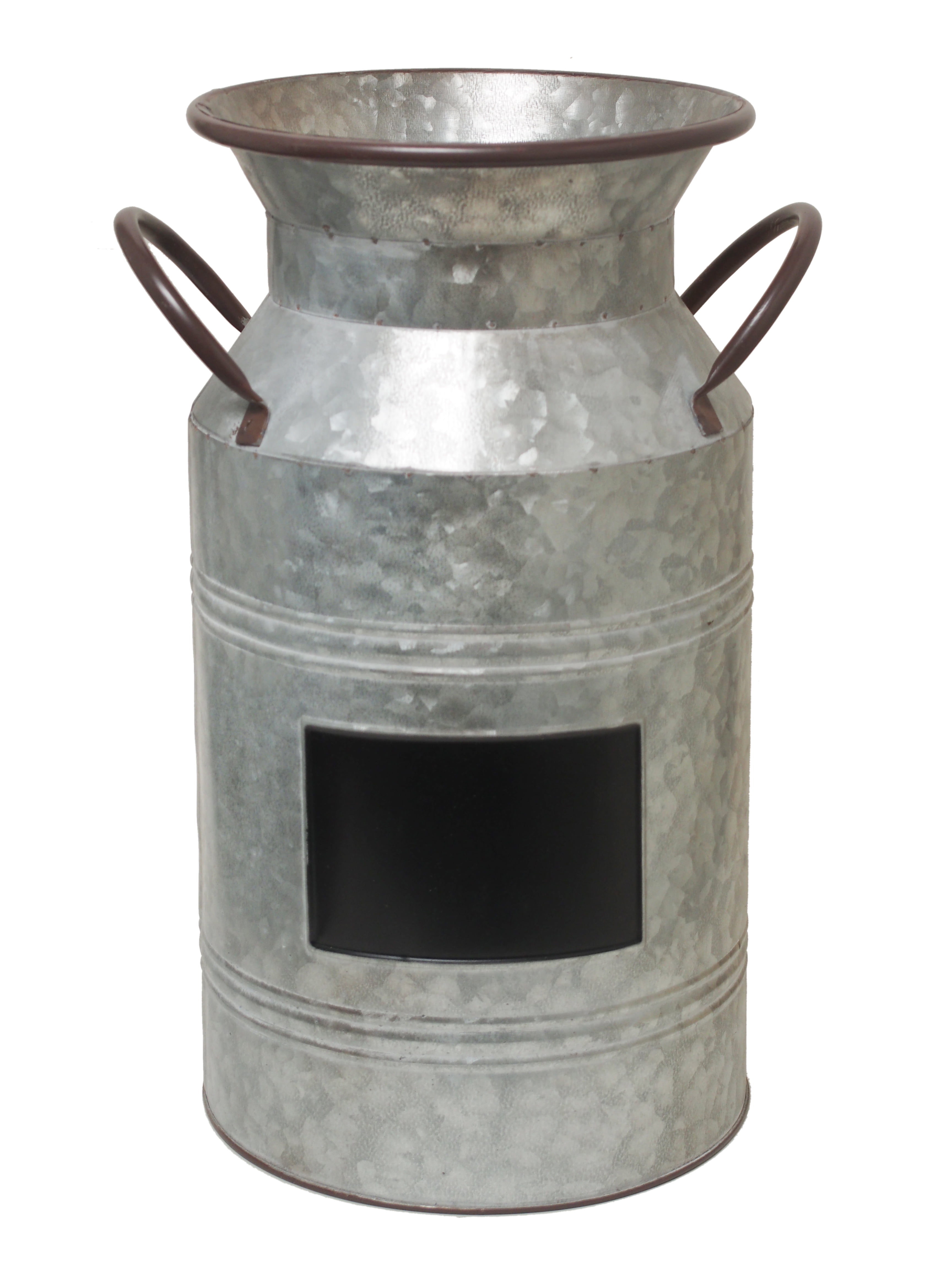 Elegant Expressions Decorative Metal Solid Print Milk Can Vase with Chalkboard, 15", Gray
