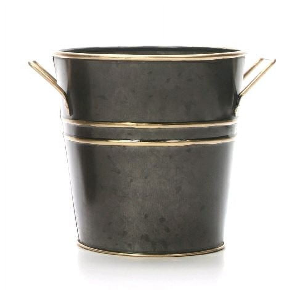 Elegant Expressions by Hosley Metal French Bucket with Handles, 5'', Black Zinc with Gold Trim