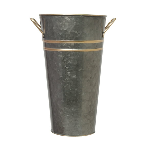 Elegant Expressions by Hosley Metal French Bucket with Handles, 9'', Black Zinc with Gold Trim