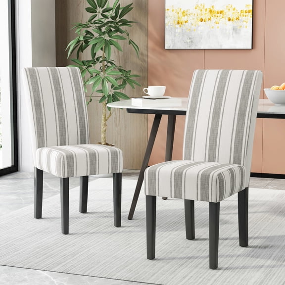 Elegant Fabric Dining Chair In Grey Stripe, With Comfortable Seat And Legs Graceful Stripe Upholstered Feet