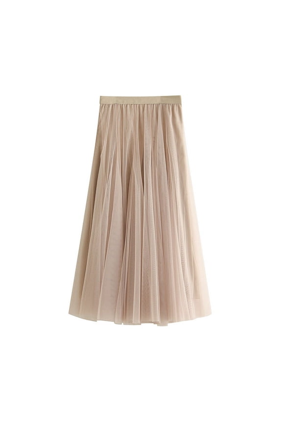 Elegant Fairy-Style Tulle Skirt with A-Line Cut - Women's Tiered Midi Skirt with High Stretch Waist for Comfort, Designed to Add a Touch of Romance and Volume with Its Long Skirt Design, Ideal for Ce