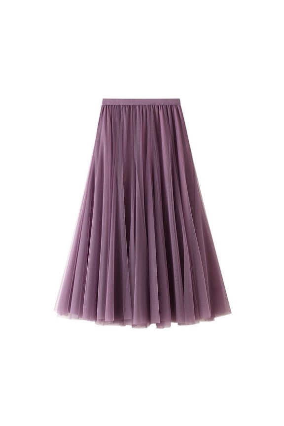 Elegant Fairy-Style Tulle Skirt with A-Line Cut - Women's Tiered Midi Skirt with High Stretch Waist for Comfort, Designed to Add a Touch of Romance and Volume with Its Long Skirt Design, Ideal for Ce