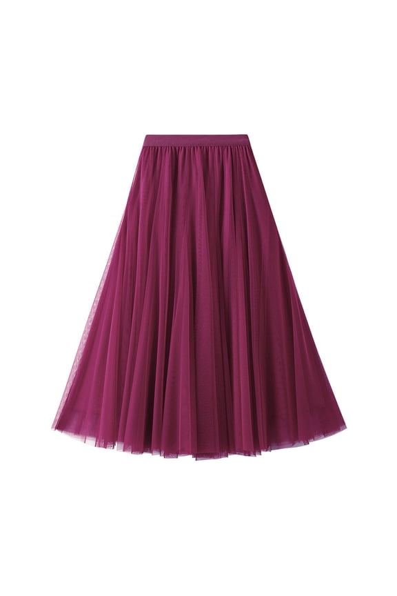 Elegant Fairy-Style Tulle Skirt with A-Line Cut - Women's Tiered Midi Skirt with High Stretch Waist for Comfort, Designed to Add a Touch of Romance and Volume with Its Long Skirt Design, Ideal for Ce