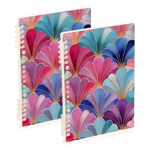 Elegant Fan Pattern with Pastel Color Notebook Detachable Coil Notebook Diary Plan Book A5 Size 60 Pages 2 Pack