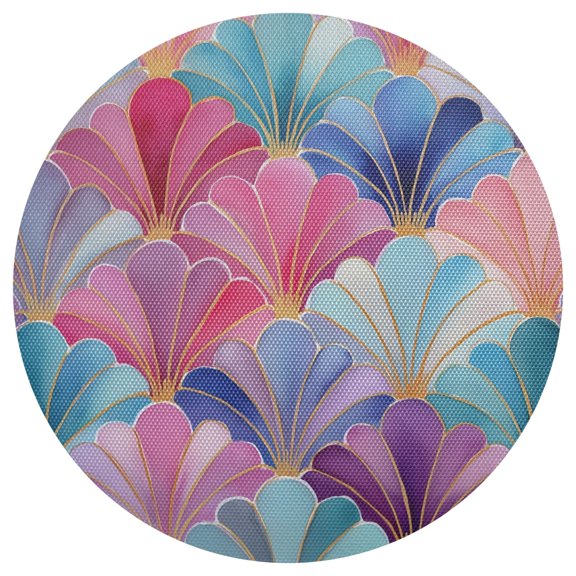 Elegant Fan Pattern with Pastel Color PVC Round Grid Placemat Table Mat 1 Pc 15.4" x 15.4"