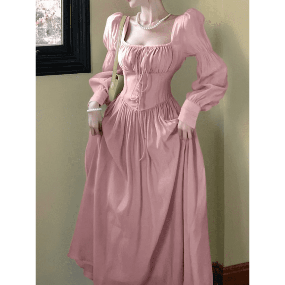 Elegant Fashion Casual Midi Party Dresses Women Autumn Vintage A-Line Birthday One Pieces Vestidos Female Chic Robe Mujers New