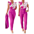 thumbnail image 1 of Elegant Fashion Print Ruffle Sleeve Top and Solid Color Pants Set with Belt, 1 of 3