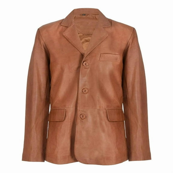 Elegant Fashion Stylish Brown 100% Genuine Lambskin Leather Lightweight Soft Satin lining with comforatble to carry Blazer for Men - XS Size