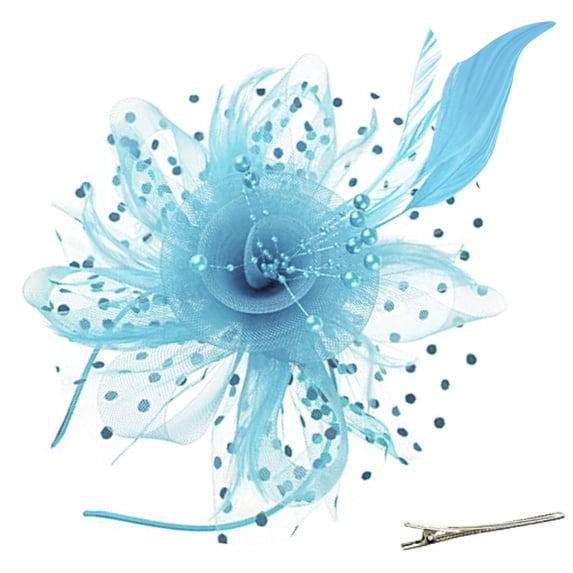Elegant Faux Feather Mesh Fascinator Hat with Flower Embellishments.(sky blue)