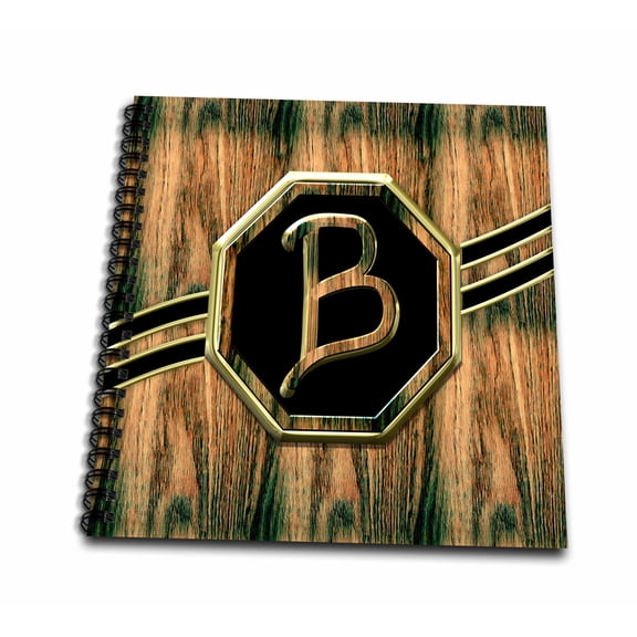 3dRose, Elegant Faux Gold and Wood Grain Monogram Letter B, Mini Notepad 4 x 4 inch