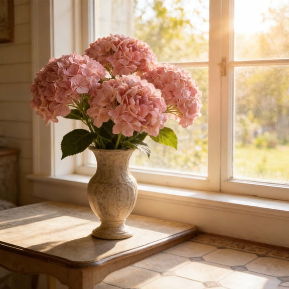 Elegant Faux Hydrangea Stem – Realistic Silk-Feel Blooms for Home, Wedding & Event Decor, 18.5" Silk Artificial Flower, Elegant Home Decor