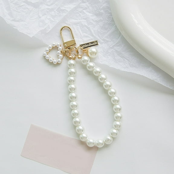 Elegant Pearl Keychain Heart Shape Gold Key Ring Gift for Women Car Keys Backpack Accessory
