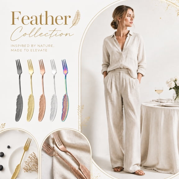 Elegant Feather Design Dinner Fork Creative Modern Flatware for Fine Dining Party Wedding and Holiday Table Setting Cutlery for Home Restaurant and Gift Giving, 1Pack Black