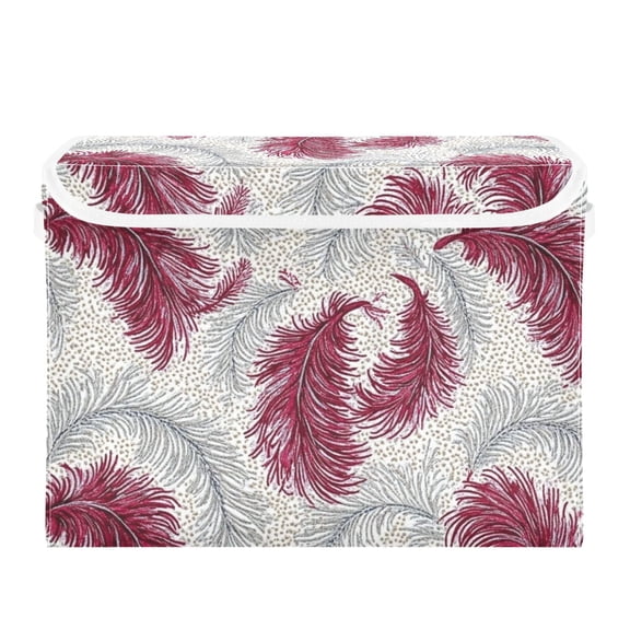 Elegant Feather Design Large Storage Bins with Linen Collapsible Lid Storage Box 16.7 x 12.6 x 11.8in