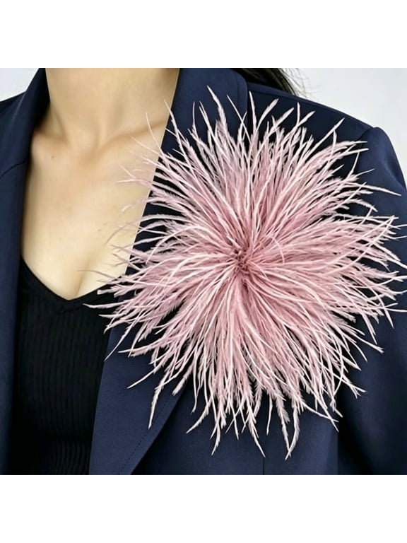 Elegant Feather Flower Brooch Pins for Women Lapel Pins Shawl Dress Suit Clothes Accessories, Corsage Brooches Wedding Party Fashion Jewelry (Pinkish Pink, 150mm)