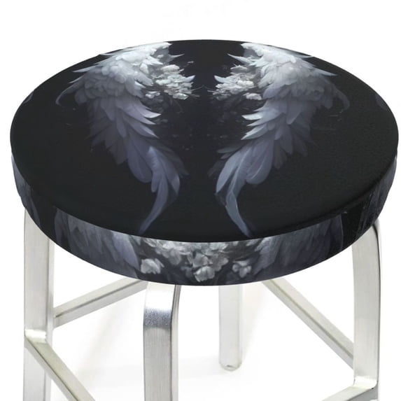 Elegant Feathered Floral Wings Round Bar Stool Seat Covers, Elastic Round Chair Cover Stool Seat Slipcover Bar Stool Cushions Round Pad for 12-14 inch