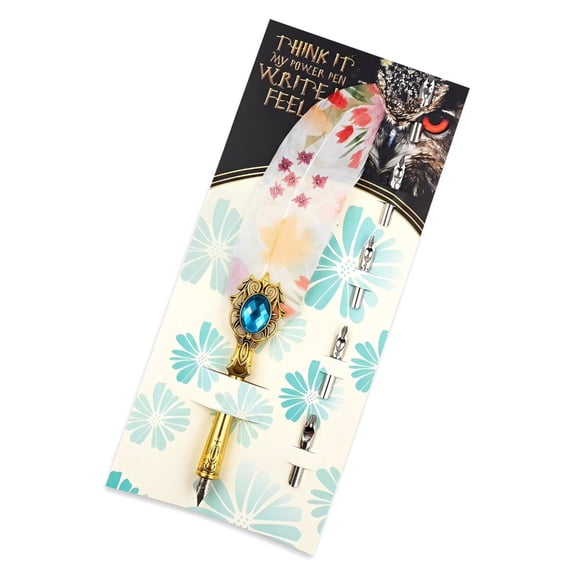 Elegant Feathered Quill Pen Set With Metal Nibs For Artistic Handwriting