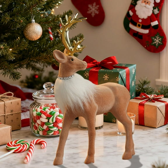Elegant Festive Reindeer Sculpture for Holiday Tabletop Decoration and Celebration