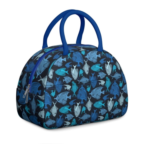 Elegant Fish Design Women's Lunch Box - Ocean Theme Insulated Reusable Bag, Leakproof High Capacity Cooler Tote with Pockets for Work & Travel Adult