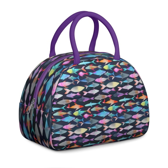 Elegant Fish Design Women's Lunch Box - Ocean Theme Insulated Reusable Bag, Leakproof High Capacity Cooler Tote with Pockets for Work & Travel Adult