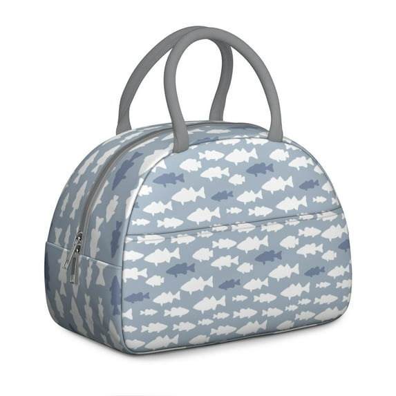 Elegant Fish Design Women's Lunch Box - Ocean Theme Insulated Reusable Bag, Leakproof High Capacity Cooler Tote with Pockets for Work & Travel Adult