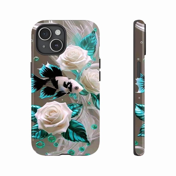 Elegant Fish Rose Design 3D Vivid Print Phone Case for Women & Girls, Durable Shockproof Clear Case with Glossy Finish, Perfect for Daily Use & Holiday Gifts, Compatible with iPhone 11/12/13/14/15/16