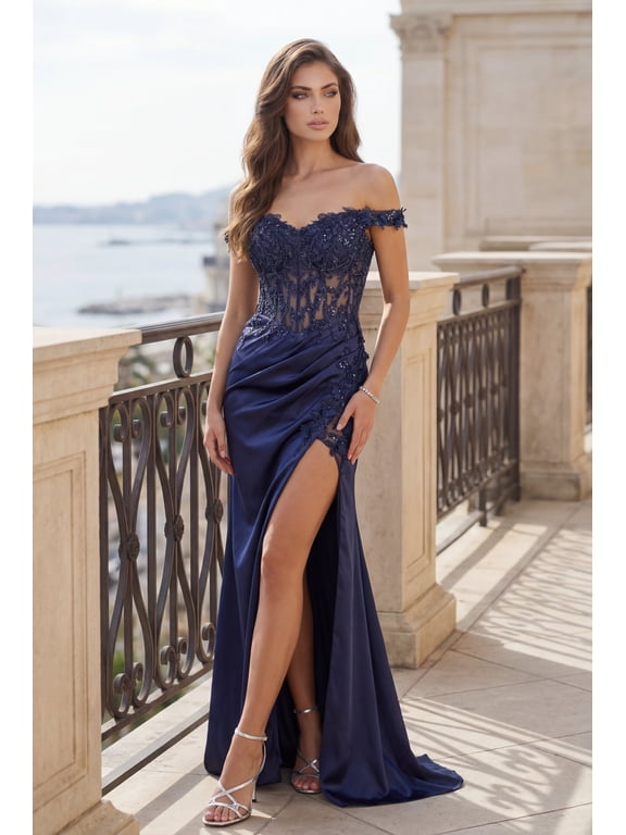 Elegant Fitted Off-the-Shoulder Corset Prom Dress, Floor-Length Satin Gown for Formal Events
