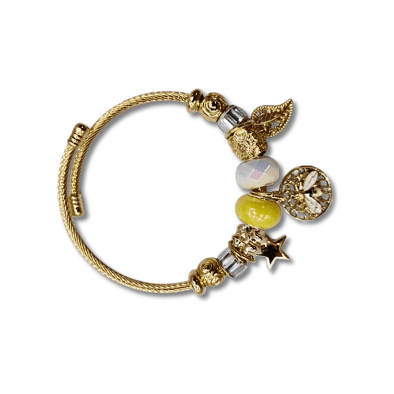 Elegant Five-Pointed Star Bee Charm Bracelet for Women – Gold-Plated Adjustable Fashion Bangle