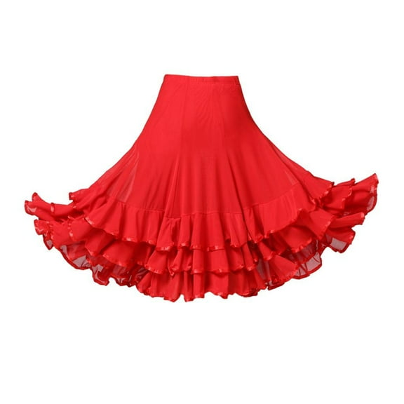 Elegant Flamenco Dance Skirt Modern Tango Practice Dress - Black, As Described C Red
