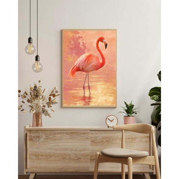 Elegant Flamingo Sunset Reflection Water Coastal Luxe Serene Statement Piece Wall Art Unframed Paper Print