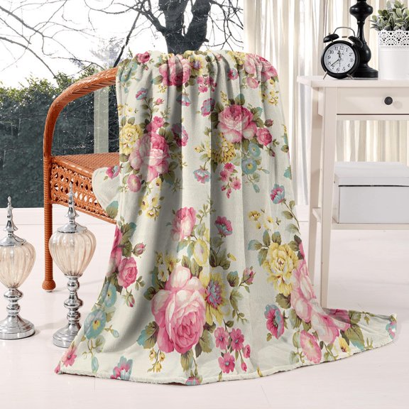 Elegant Flannel Throw Blanket with Vintage Botanical Design: Ultra Soft 50x60in Blanket - Cozy & Warm - Couch Blanket Gift for Kids & Adults - Home, Chair, Sofa, Couch & Bed Decor