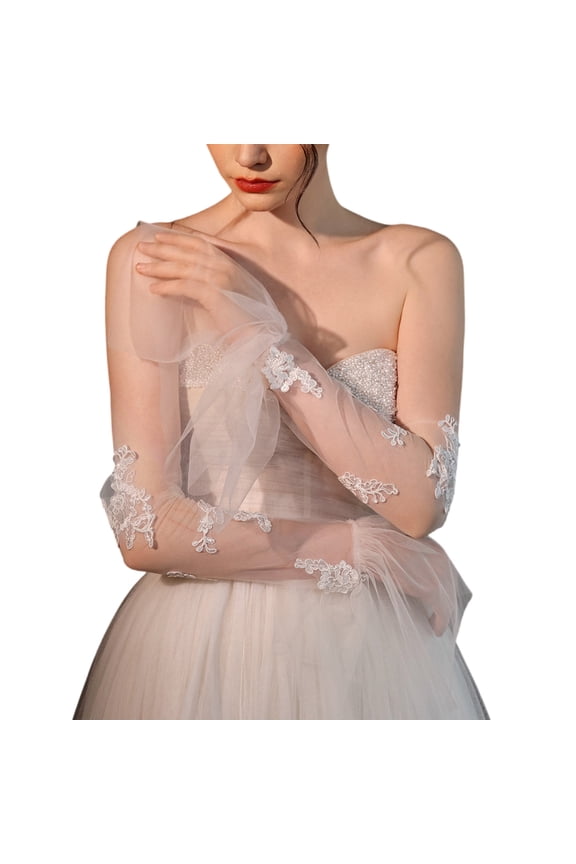 Elegant Flared Cuffs Bride Gloves Seethrough Sheer Arm Sleeves Lace Armwear For Bridal Shower Photoshoots Accessories
