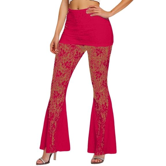 Elegant Flared Trousers with Lace High Waist Design for Everyday Comfort and Style Loose Fit Lounge Comfy Fall Winter Trousers