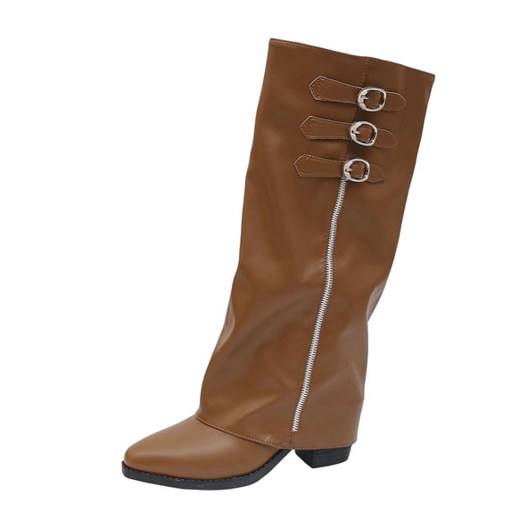 Elegant Flat Front Zip Buckle Mid Calf Boots Solid Upper Comfortable Wide Shaft Autumn Fashion Footwear Casual Women Sturdy Side Closure Sole